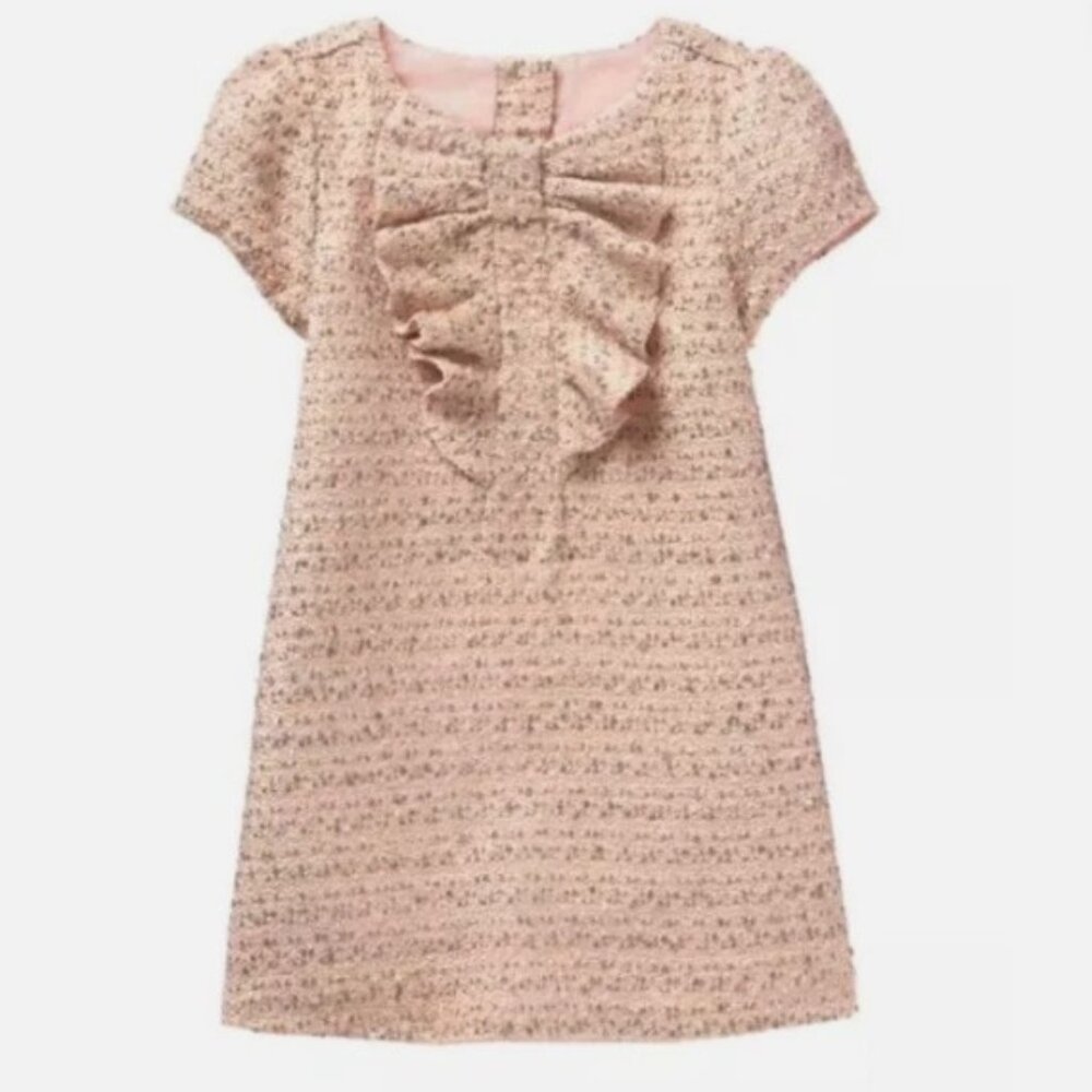 Janie and Jack Girls Blush Pink Tweed Ruffle Front Short Sleeve Dress 3
